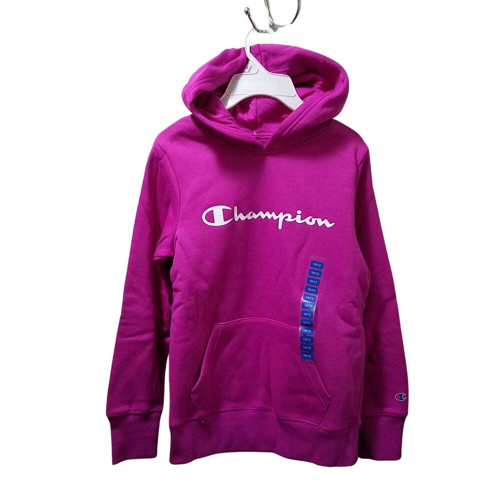 Champion Hoodie Girl's 10/12 Purple (Raspberry Shock) Graphic Fleece Pullover